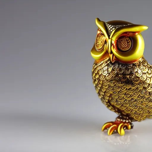 Image similar to gorgeous ornated snow white porcelain realistic detailed sacred owl natsuke with golden filigree carved out of ivory