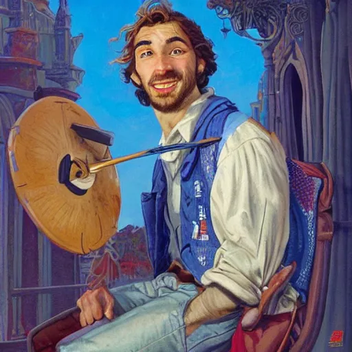 Prompt: French Youtuber Joueur Du Grenier painted in the style of Tim Hildebrandt