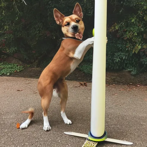 Prompt: dog on a pogo stick