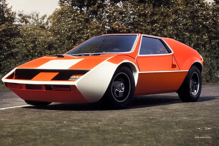 Prompt: designed by Giorgetto Giugiaro stylized poser of a single 1972 Citroen AMC AMX/3 BMW M1, cinematic Eastman 5384 film