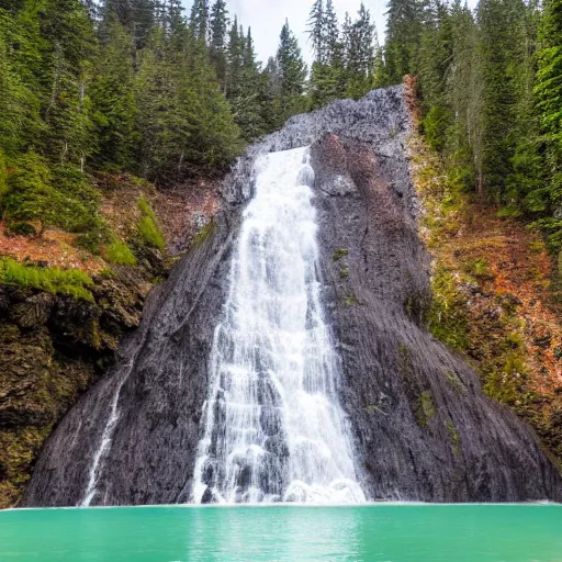 Image similar to large waterfall, water turning into diamonds and falling into a lake, wide angle shot, 8K