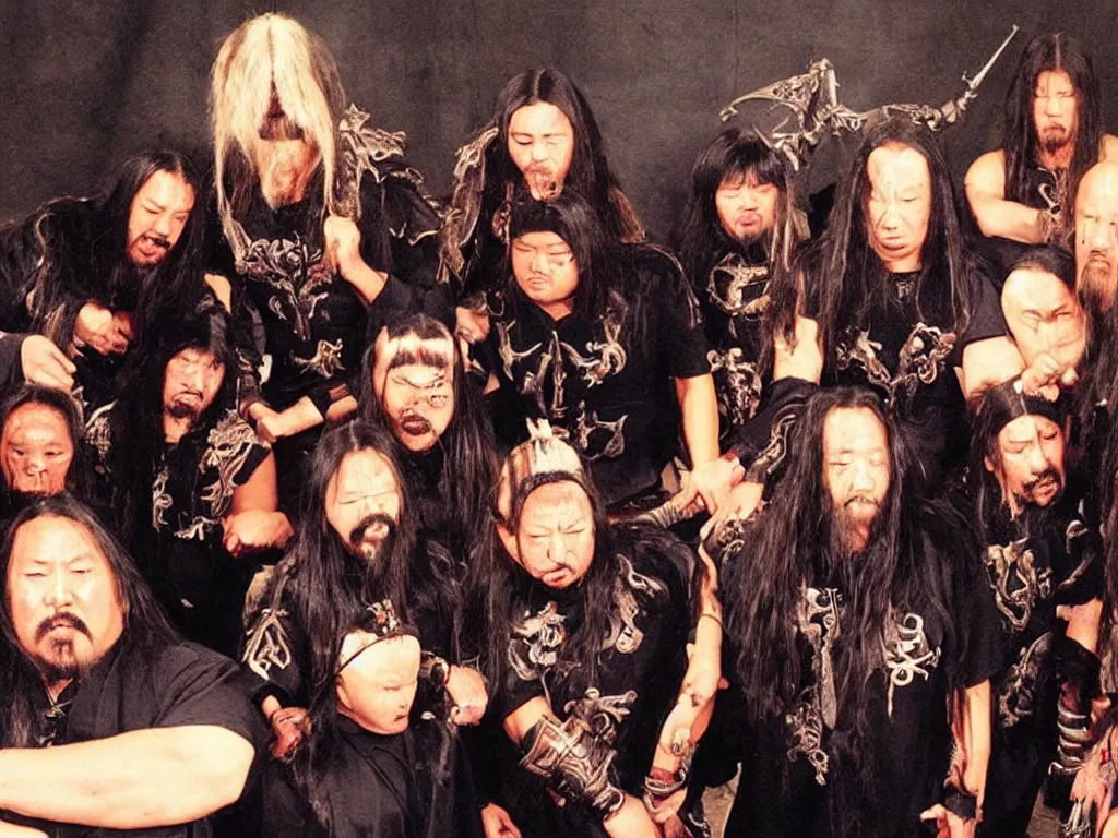 Prompt: Genghis Khan in death metal band
