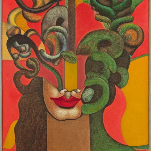 Image similar to floral face portrait by leonetto cappiello and wojciech siudmak and ernst fuchs, anni albers, oil on canvas