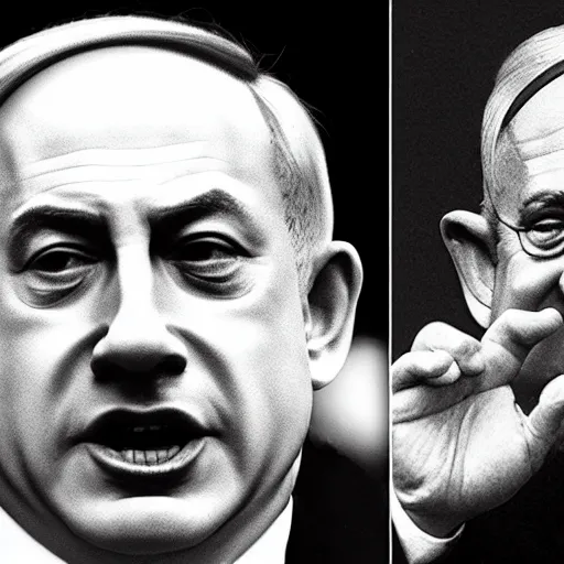 Prompt: benjamin netanyahu swirling into madness, by michael cheva and salvador dali and wayne barlower