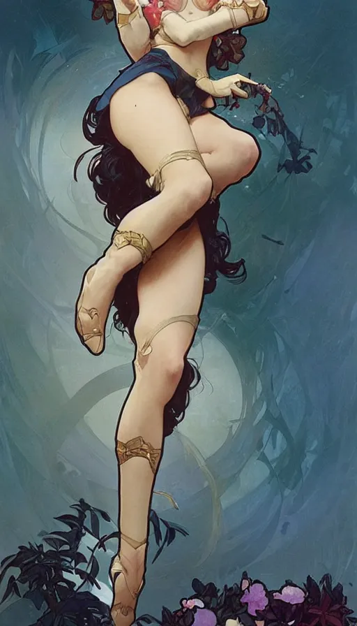 Prompt: diva in a cute pinup pose by artgerm, greg rutkowski and alphonse mucha, concept art, matte, intricate, full body, epic composition