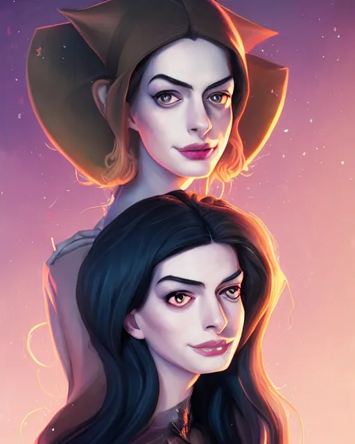 Image similar to a portrait of a beautiful Anne Hathaway witch, art by lois van baarle and loish and ross tran and rossdraws and sam yang and samdoesarts and artgerm, digital art, highly detailed, intricate, sharp focus, Trending on Artstation HQ, deviantart, unreal engine 5, 4K UHD image