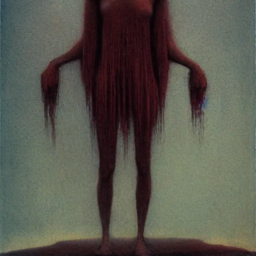 Image similar to full body portrait of female by Beksinski