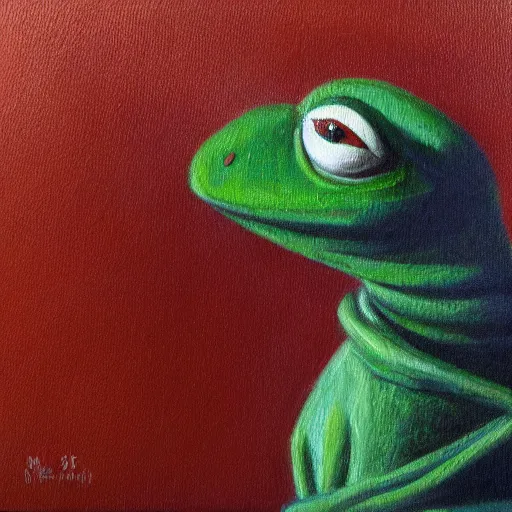 Image similar to painting of kermit in the style of margaret keane.