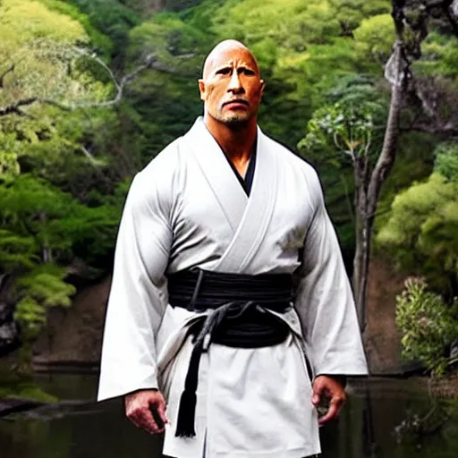 Image similar to Dwayne Johnson as Edo samurai , wearing kimono