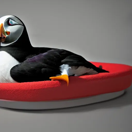 Image similar to puffin in a bed, Ultra realistic illustration, concept art, cgsociety, octane render, trending on artstation, artstationHD, artstationHQ, unreal engine, 4k, 8k --height 768