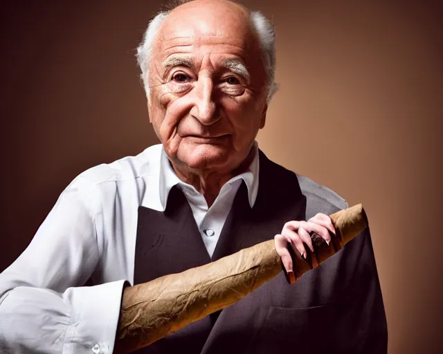 Prompt: piero angela lighting a cigar, intense photo, studio lighting, mood, feels