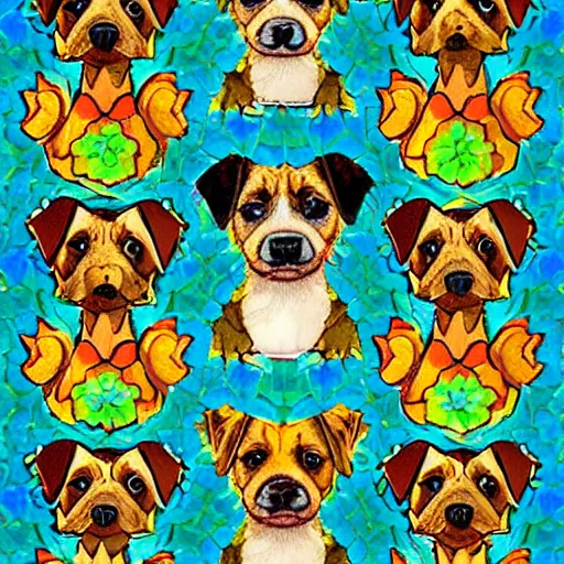 Image similar to a kaleidoscope of puppies