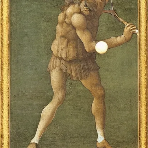 Image similar to Leonardo da Vinci playing tennis