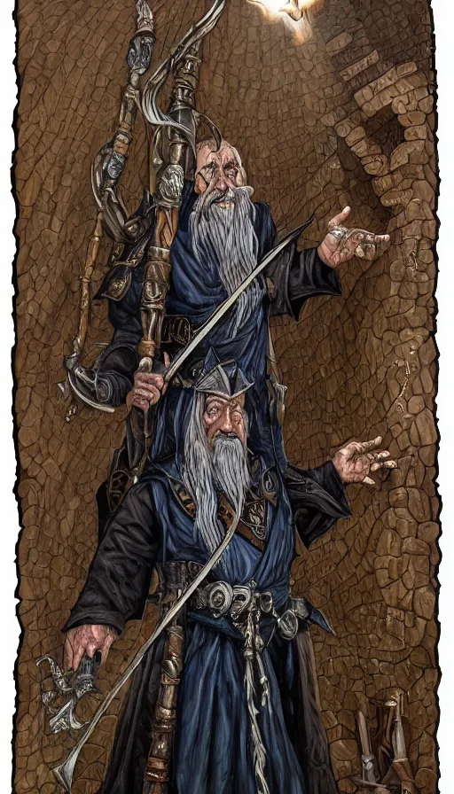 Prompt: highly detailed, wizard with a dungeon background by mike mcnola, wizards of the coast