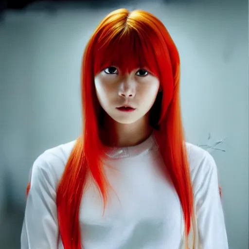 Image similar to Asuka Langley from Neon Genesis Evangelion, live action, portrait shot,