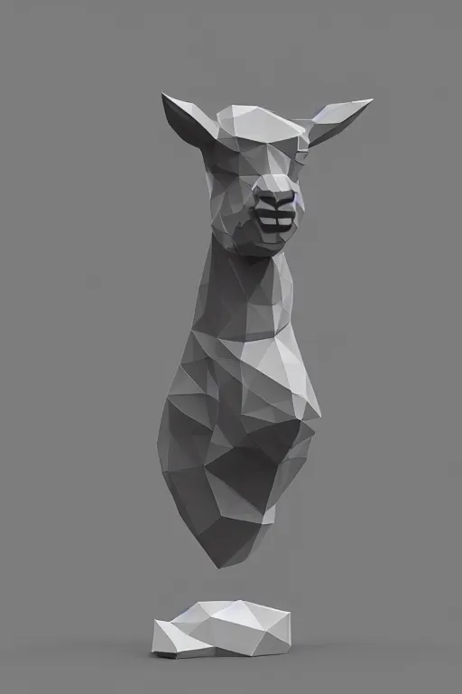 Image similar to vivid 3D animated designscapes with bursts of radiant particles–building an ethereal minimal space sculpture of a lowpoly llama bust, professional concept art, trending on artstation, geometric, lowpoly llama face