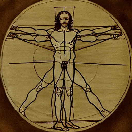 Prompt: Vitruvian Man Drawing by Leonardo da Vinci