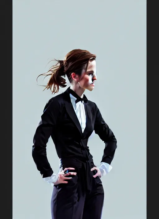 Prompt: a ultradetailed beautiful panting of emma watson wearing a stylish shirt with a tie, she has black hair, dancing, background explosion, by jesper ejsing, ilya kuvshinov, greg rutkowski on artstation