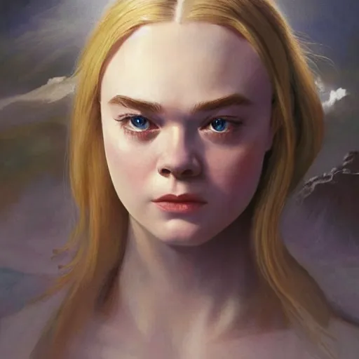 Image similar to ultra realistic medium shot portrait painting of elle fanning in halo 2, art by frank frazetta and bosch, 4 k, ultra realistic, highly detailed, epic lighting
