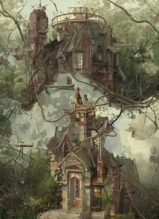 Prompt: a hyper realistic house on a hill distant explosions, gorgeous lighting, lush foliage, painting by chiara bautista and tom bagshaw, mucha, beksinski and norman rockwell and greg rutkowski weta studio, and lucasfilm