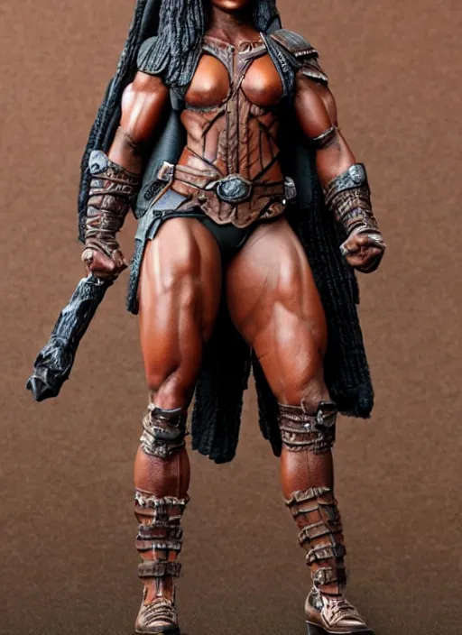 Prompt: Image on the store website, eBay, Full body, highly detailed 80mm resin figure of a very muscular female warrior, brown skin