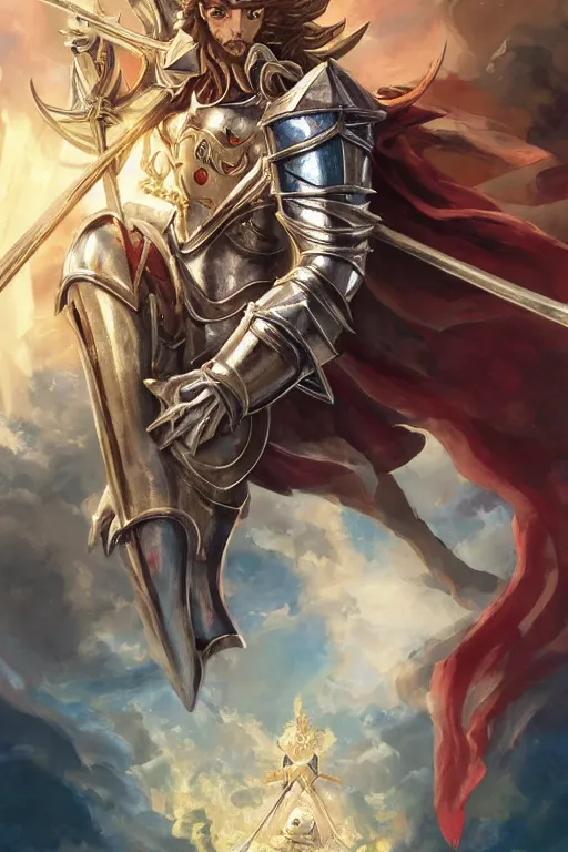 Image similar to A card of Jesus as a knight of zodiac using a saint seiya Sacred Heart armor , card game, card, trade card game, artifact , by Stanley Artgerm Lau, WLOP, Rossdraws, James Jean, Andrei Riabovitchev, Marc Simonetti, Yoshitaka Amano, ArtStation, CGSociety,