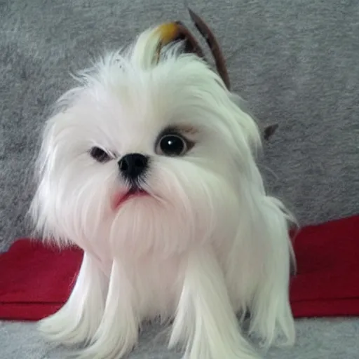 Image similar to cute little anthropomorphic maltese terrier like a gandalf, lord of the rings, lotr, paint