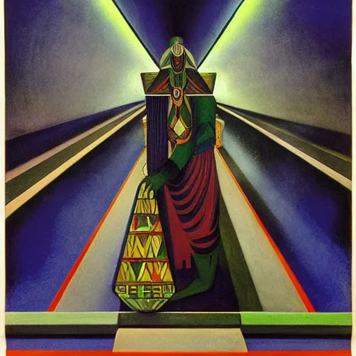 Image similar to the shaman of the subway, an art deco painting by leo and diane dillon and diego rivera, dramatic lighting, god rays, smooth, sharp focus, highly detailed