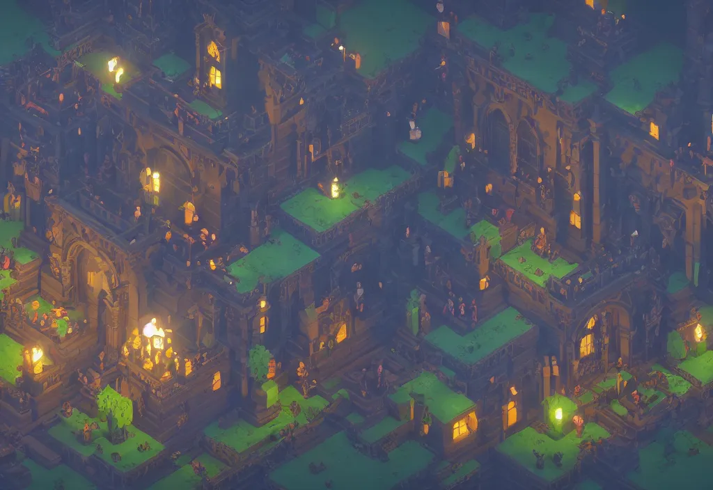 Image similar to isometric magicavoxel Bloodborne kipo wonderbeasts cinematic lighting, 4k