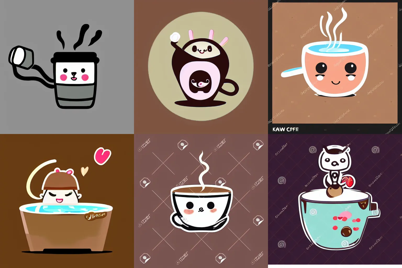 Prompt: kawaii coffee cup character having a japanese bath, o-furo, sticker design vector