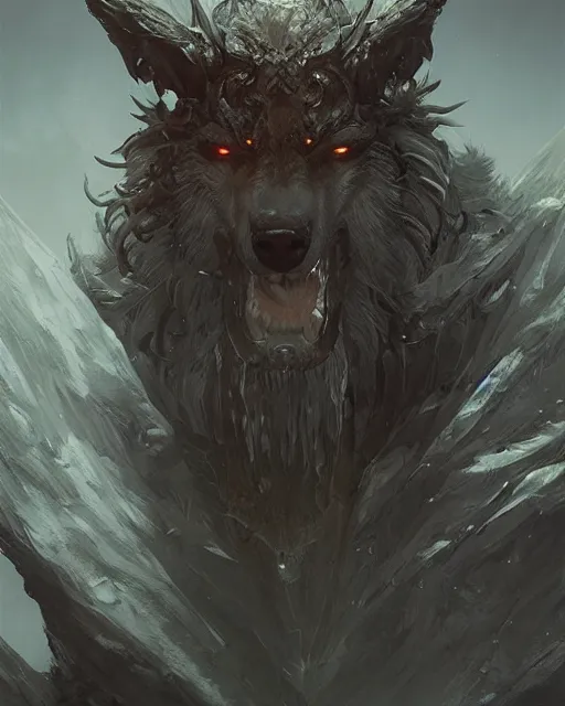 Prompt: king of wolves, elden ring, by artgerm, by greg rutkowski and zdizslaw beksinski, trending on artstation, octane render