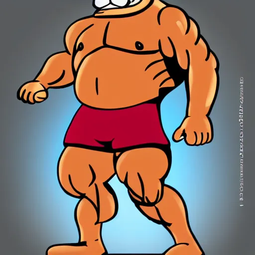 Image similar to garfield as a body builder with clothing