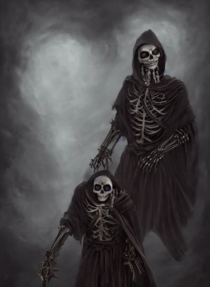 Image similar to a portrait of an undead skeleton mage wearing a robe from skyrim, fantasy setting, dark environment, serene colors, soft lighting, atmospheric, cinematic, moody, in the style of diego koi, gina heyer, luiz escanuela, art by alyssa monk, hyperrealism, rule of thirds, golden ratio, oil on canvas, 8 k