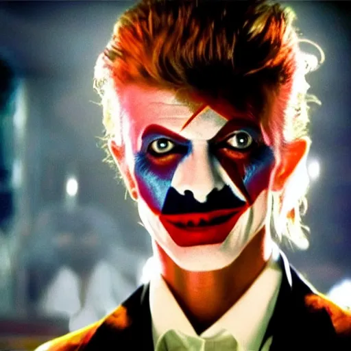 Image similar to awe inspiring David Bowie pkaying The Joker 8k hdr movie still dynamic lighting