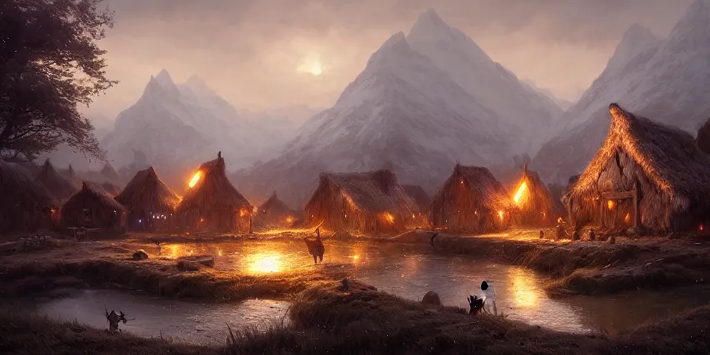 Image similar to beautiful viking village, digital art, landscape, fantasy art, octane render, ureal engine, high detail, very realistic, by greg rutkowski. by james gurney