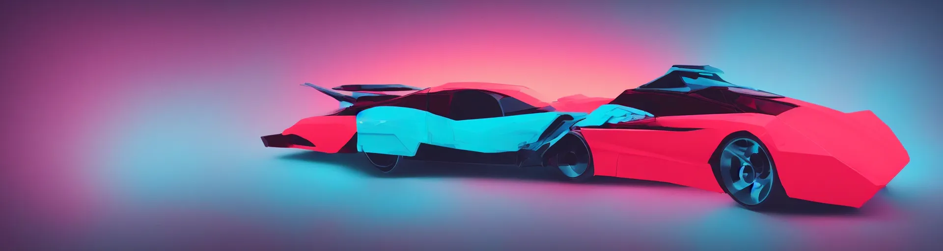 Image similar to side profile of futuristic 80s sports car, synthwave color palette