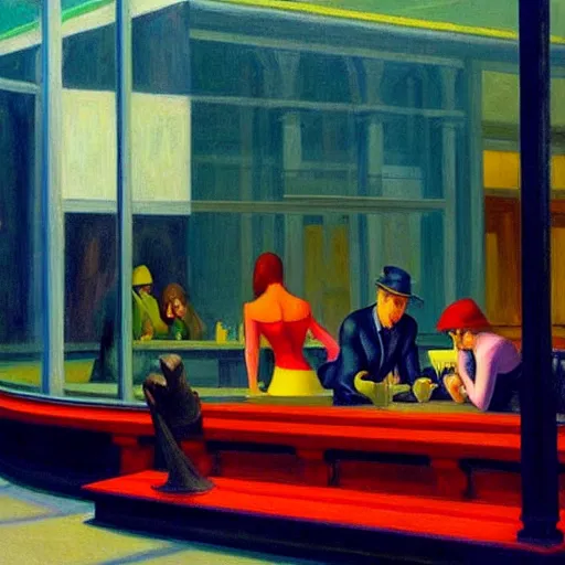 Image similar to Nighthawks by Edward Hopper, ultra realistic, HD,