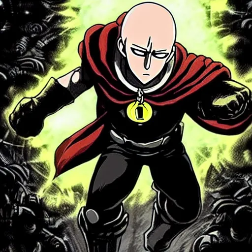 Image similar to concept art of one punch man as a boss in darkest dungeon, highly detailed, dark atmosphere, 2 d, cosmic horror, body horror, lovecraft mythos