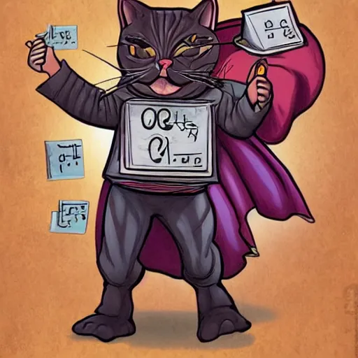 Image similar to Super math wizard cat, in style of Gerald Brom