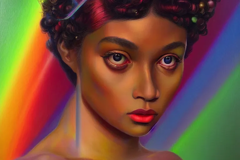 Image similar to patron saint of 🫀🌈👩🏾, futuristic wedding dress, neon god of city character portrait, in the style of margaret keane, moebius, tom bagshaw, and waterhouse, cinematic lighting, beautiful, elegant, oil painting,