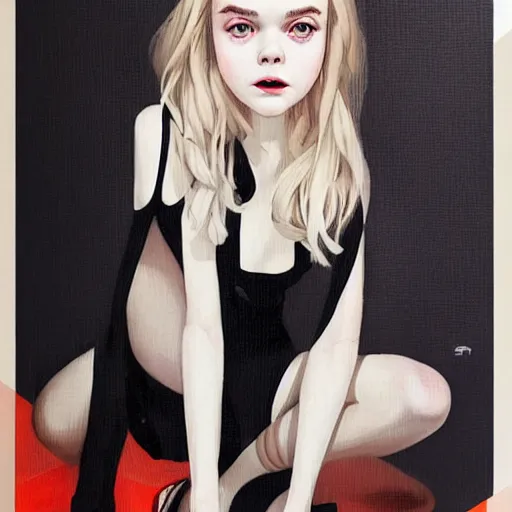 Image similar to Elle Fanning wearing stockings picture by Sachin Teng, asymmetrical, dark vibes, Realistic Painting , Organic painting, Matte Painting, geometric shapes, hard edges, graffiti, street art:2 by Sachin Teng:4