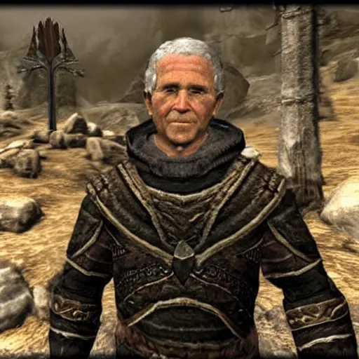 Image similar to “ george w bush as a skyrim npc, with dialogue options, in - game screenshot ”