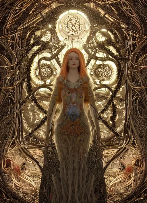 Prompt: highly detailed surreal vfx avante garde portrait of a 3 d light temple, polyphonic bio - communications, arcane ritual, entangled vibrating, electricity, ultra detailed, ornate, hyperrealistic, octane render, chiaroscuro, inspired by james jean & android jones & william morris & johannen voss & alphonse mucha, frostbite 3 engine