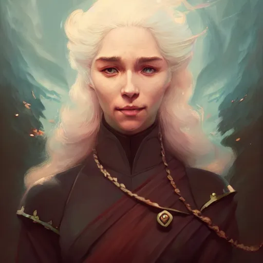 Image similar to a beautiful portrait of daenarys targaryen, concept art by pete mohrbacher and guweiz and ilya kuvshinov, digital art, highly detailed, intricate, sharp focus, trending on artstation hq, deviantart, unreal engine 5, 4 k uhd image