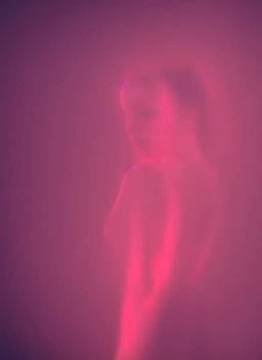Prompt: a dark female silhouette, glowing aura, fog, film grain