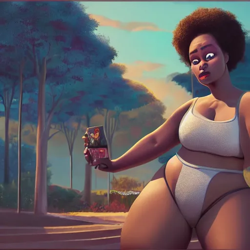 Prompt: stunning, coherent, beautiful painting, still of black bbw woman in wal-mart, follow shot, 3d, in the style of pixar, comic book style, 3d, highly detailed, 16k resolution, octane renderer, coherent, cinematic lighting