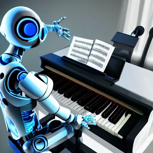 Prompt: A robot playing the piano, ultrarealistic