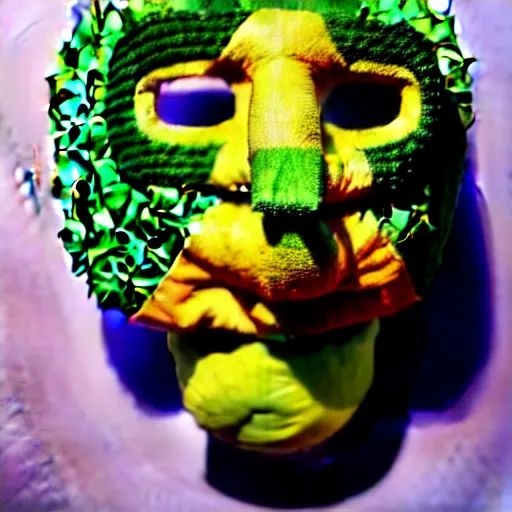 Prompt: an elderly man wearing a mask made from broccoli, bold natural colors, national geographic photography, masterpiece, 8 k, raw, unedited, symmetrical balance