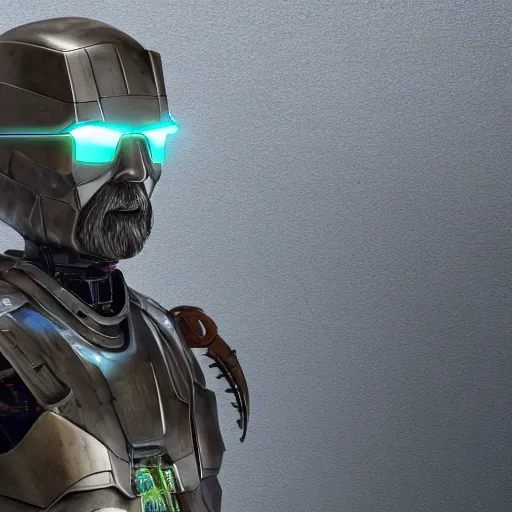 Prompt: Walter White wearing cybernetic battle armor, highly detailed, centered, concept art, 8k octane render