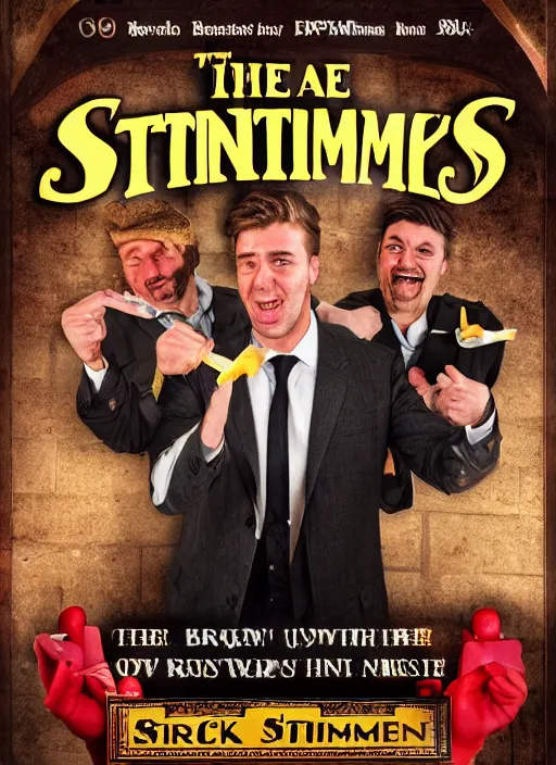 Prompt: promotional movie poster, the stinkmen of brendees irish pub, post processing, photo realistic, 8 k